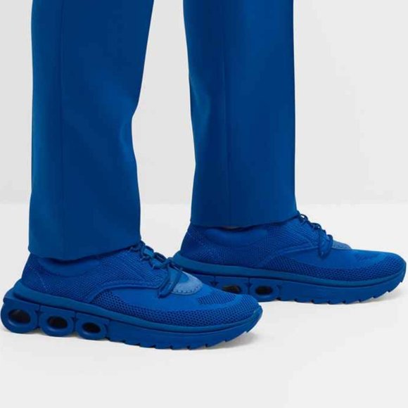 NIB Salvatore Ferragamo Mens Nima Blue Knit Lace-Up Runner Sneakers Shoes - Picture 8 of 12
